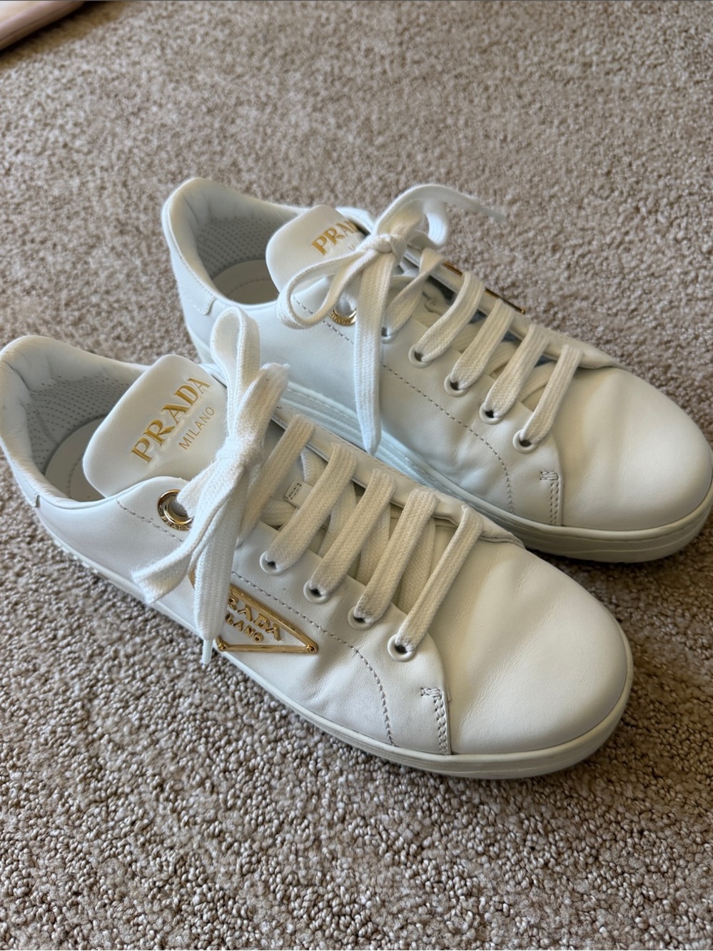 Prada White Leather Low-Top Sneakers